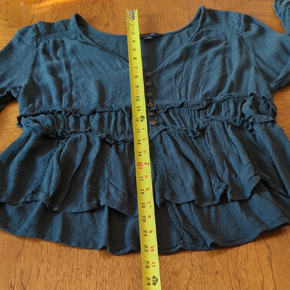 American Eagle Teal Blouse with Button Detail Babydoll Western Country Concert - Picture 9 of 12